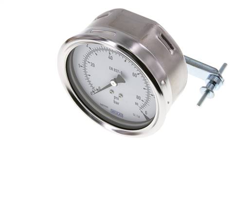 0..6 Bar (0..87 psi) Panel Mount Pressure Gauge Steel/Brass 100 mm Class 1.0 (Bracket)