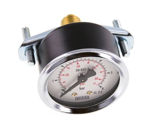 0..6 Bar (0..87 psi) Panel Mount Pressure Gauge Steel/Brass 50 mm Class 2.5 (Bracket)