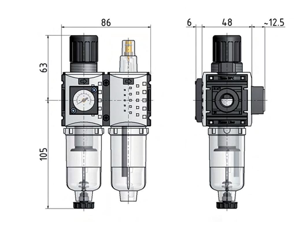 FRL 2-Part G1/4'' 800 l/min 0.5-10.0bar/7-145psi Semi-Auto Metal Futura 0