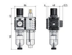 FRL 2-Part G1/4'' 800 l/min 0.5-10.0bar/7-145psi Semi-Auto Metal Futura 0
