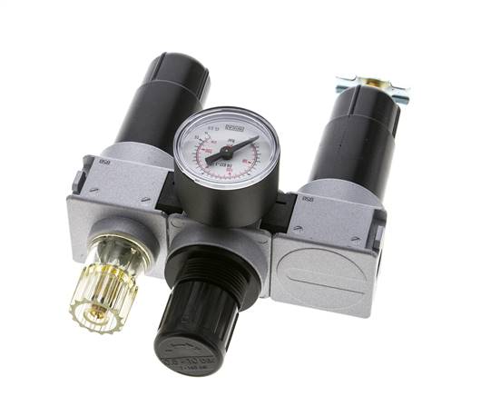 FRL 3-Part G1/4'' 750 l/min 0.5-10.0bar/7-145psi Semi-Auto 40 mm Pressure Gauge Metal Multifix 0