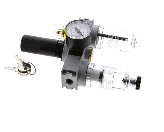 FRL 3-Part G1/4'' 750 l/min 0.5-10.0bar/7-145psi Semi-Auto 40 mm Pressure Gauge Cylinder Lock Polycarbonate Multifix 0