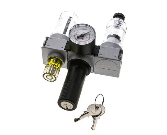 FRL 3-Part G1/4'' 750 l/min 0.5-10.0bar/7-145psi Semi-Auto 40 mm Pressure Gauge Cylinder Lock Polycarbonate Multifix 0