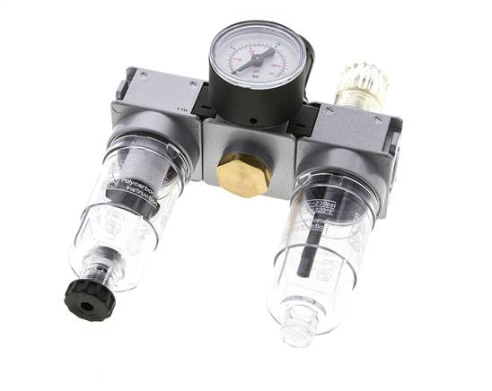 FRL 3-Part G1/4'' 750 l/min 0.5-10.0bar/7-145psi Semi-Auto 40 mm Pressure Gauge Polycarbonate Multifix 0