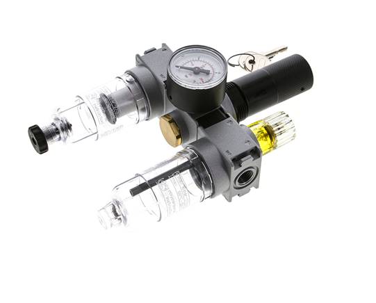 FRL 3-Part G1/4'' 750 l/min 0.5-10.0bar/7-145psi Semi-Auto 40 mm Pressure Gauge Cylinder Lock Polycarbonate Multifix 0