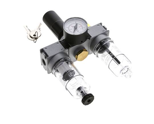 FRL 3-Part G1/4'' 750 l/min 0.5-10.0bar/7-145psi Semi-Auto 40 mm Pressure Gauge Cylinder Lock Polycarbonate Multifix 0