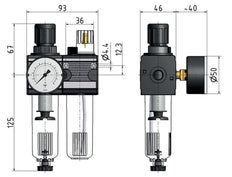 FRL 2-Part G3/8'' 1200 l/min 0.5-16.0bar/7-232psi Semi-Auto Metal Multifix 1