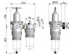 FRL 2-Part G1'' 4000 l/min 0.5-10.0bar/7-145psi Semi-Auto Metal Standard 5