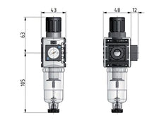 Filter-Regulator G1/4'' 1000 l/min 0.5-10.0bar/7-145psi Semi-Auto 40 mm Pressure Gauge Polycarbonate Futura 0