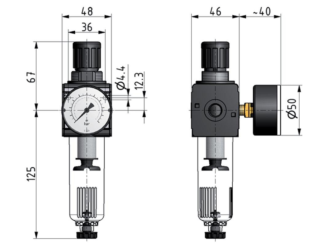 Filter-Regulator G3/8'' 1600 l/min 0.5-10.0bar/7-145psi Semi-Auto Metal Multifix 1