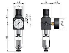 Filter-Regulator G1/4'' 1600 l/min 0.1-3.0bar/1-44psi Semi-Auto Polycarbonate Multifix 1