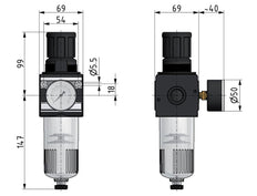 Filter-Regulator G1/2'' 6700 l/min 0.2-6.0bar/3-87psi Semi-Auto Protective Cage Polycarbonate Multifix 2
