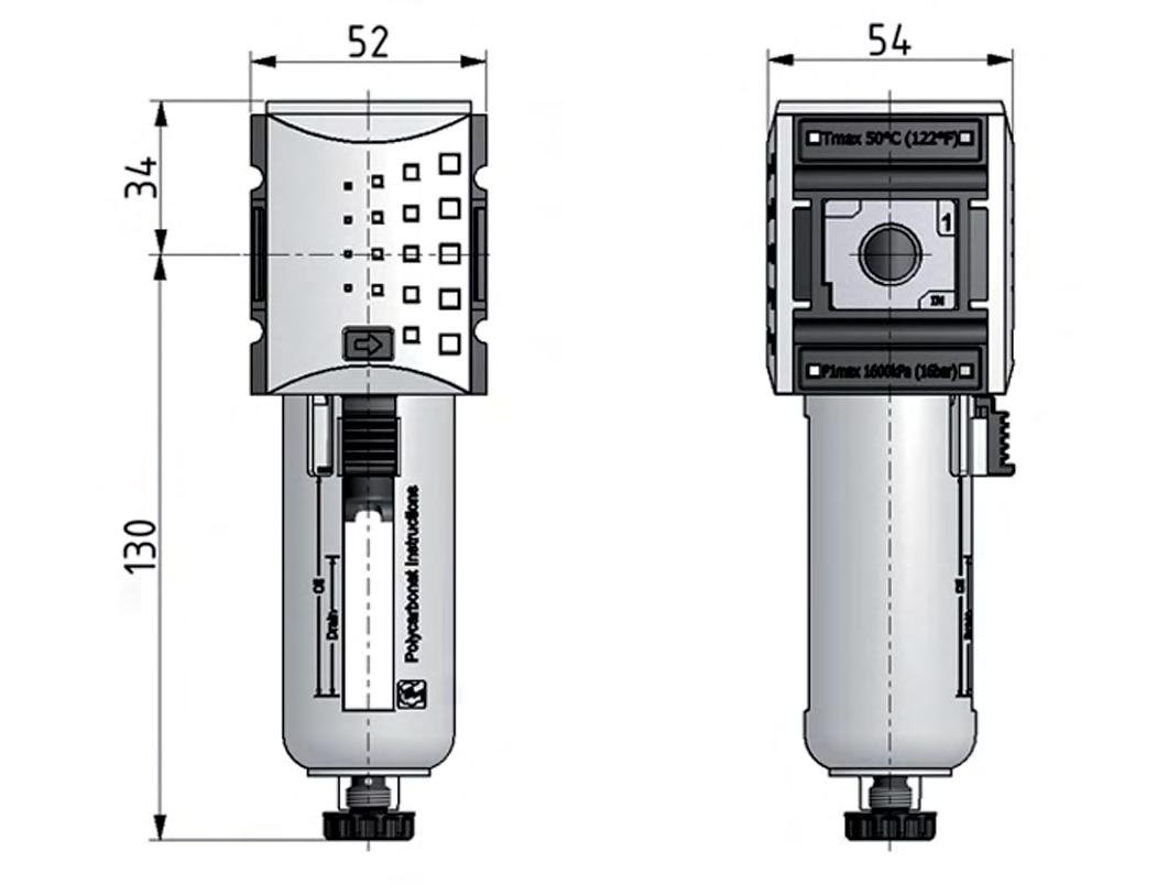 Filter 5microns G1/4'' 2200 l/min Semi-Auto Polycarbonate Futura 1