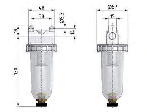 Filter 5microns G3/8'' 800 l/min Semi-Auto Protective Cage Polycarbonate Standard 1