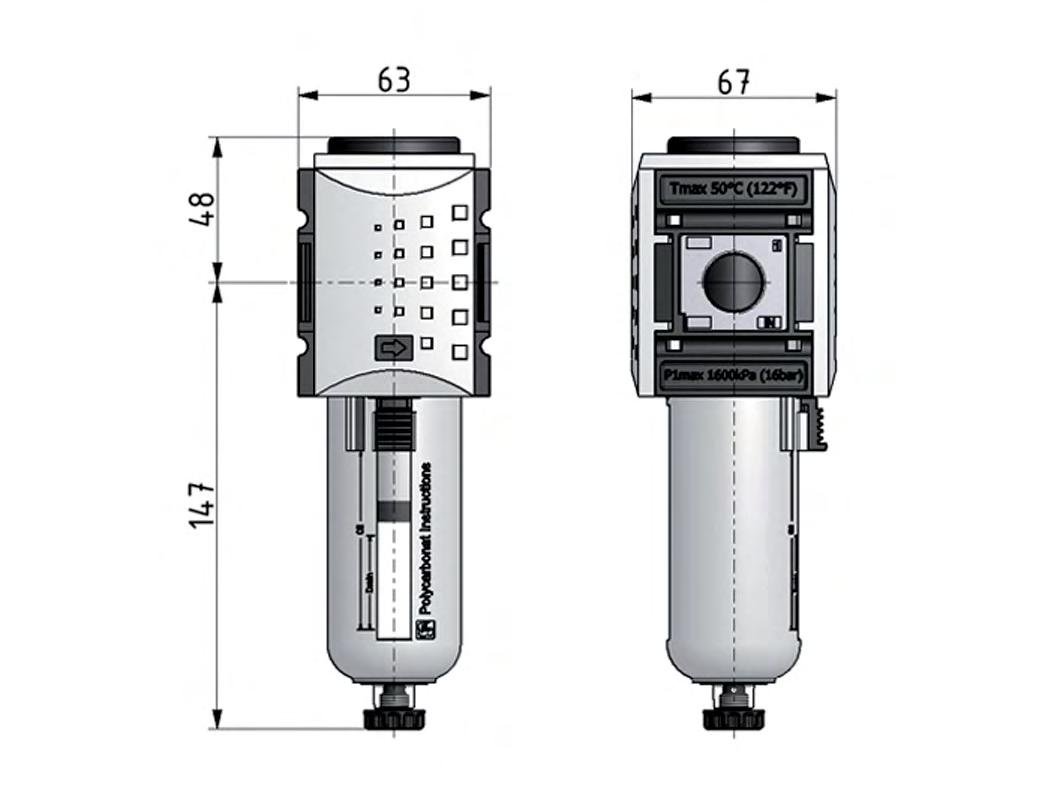 Microfilter 0.01microns G3/8'' 450 l/min Auto Polycarbonate Futura 2
