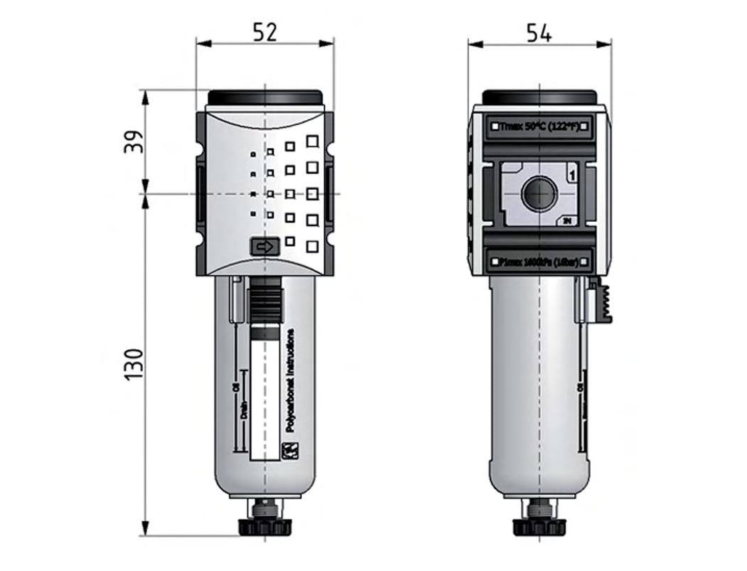 Microfilter 0.01microns G3/8'' 350 l/min Semi-Auto Polycarbonate Futura 1