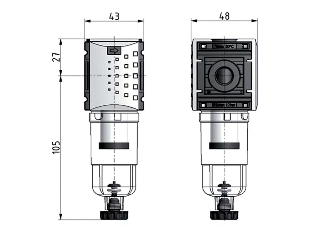 Microfilter 0.01microns G1/4'' 190 l/min Semi-Auto Metal Futura 0
