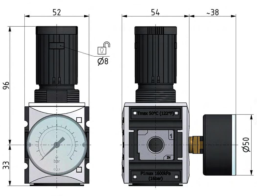 Precision Pressure Regulator for Manifold Assembly G1/4''&3/8'' 2500 l/min 0.1-2.0bar/1-29psi PA Futura 1