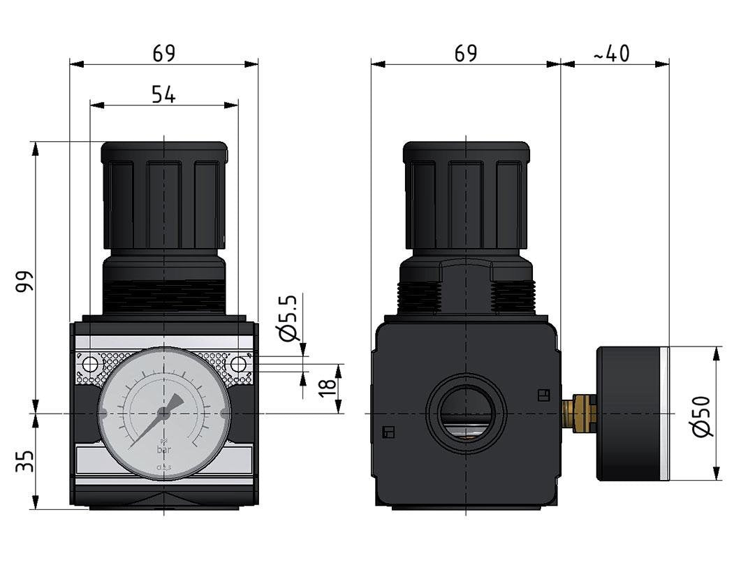 Precision Pressure Regulator G1/2'' 8700 l/min 0.1-3.0bar/1-44psi Zinc Die-Cast Multifix 2
