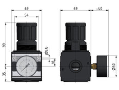 Precision Pressure Regulator G1/2'' 8700 l/min 0.1-3.0bar/1-44psi Zinc Die-Cast Multifix 2