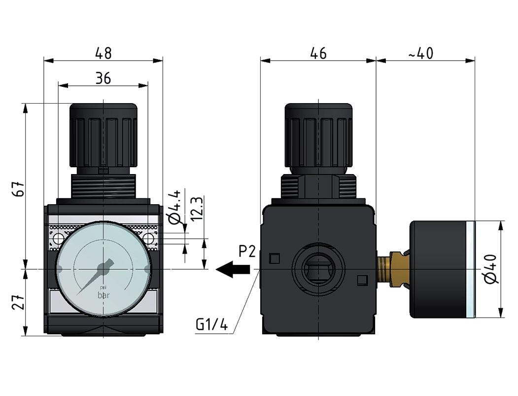 Pressure Regulator for Manifold Assembly G1/4'' 2250 l/min 0.5-16.0bar/7-232psi Zinc Die-Cast 40 mm Pressure Gauge Cylinder Lock Multifix 1
