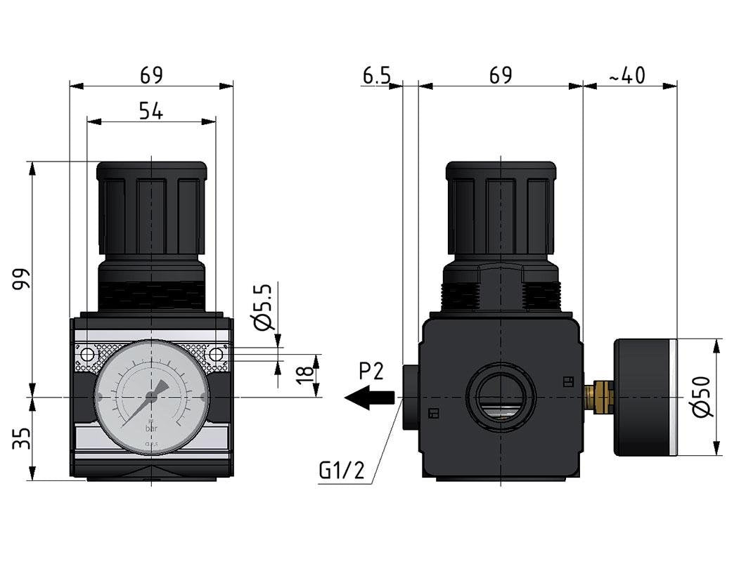 Pressure Regulator for Manifold Assembly G1/2'' 8500 l/min 0.1-3.0bar/1-44psi Zinc Die-Cast Multifix 2
