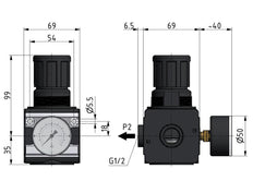 Pressure Regulator for Manifold Assembly G1/2'' 8500 l/min 0.5-16.0bar/7-232psi Zinc Die-Cast Multifix 2