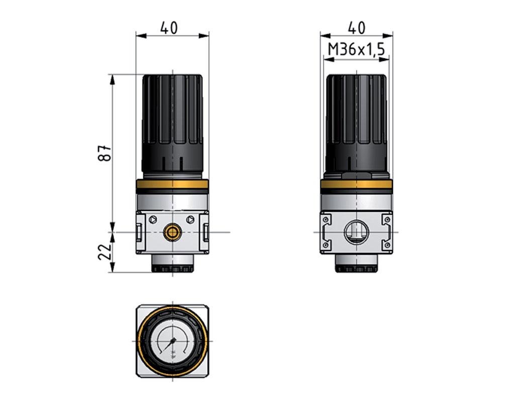 Pressure Regulator G1/4'' 1450 l/min 0.5-10.0bar/7-145psi Zinc Die-Cast Knob with Gauge Multifix 0