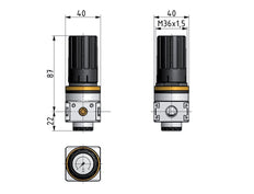 Pressure Regulator G1/4'' 1450 l/min 0.5-10.0bar/7-145psi Zinc Die-Cast Knob with Gauge Multifix 0