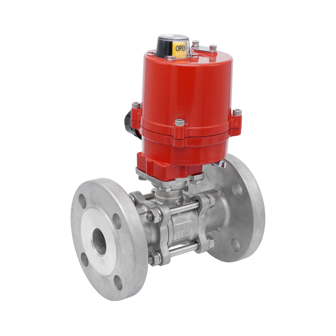 DN25 PN40 3-Piece 2-Way Electric Stainless Steel Flanged Ball Valve 100-240V AC