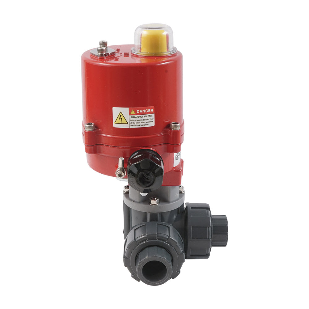 G 1/2 inch L-port 3-Way PVC Electric Ball Valve 24 V AC/DC PTFE/EPDM