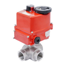 Rp 1 1/4'' 3-Way Stainless Steel Electric Ball Valve T-port 24 V AC/DC