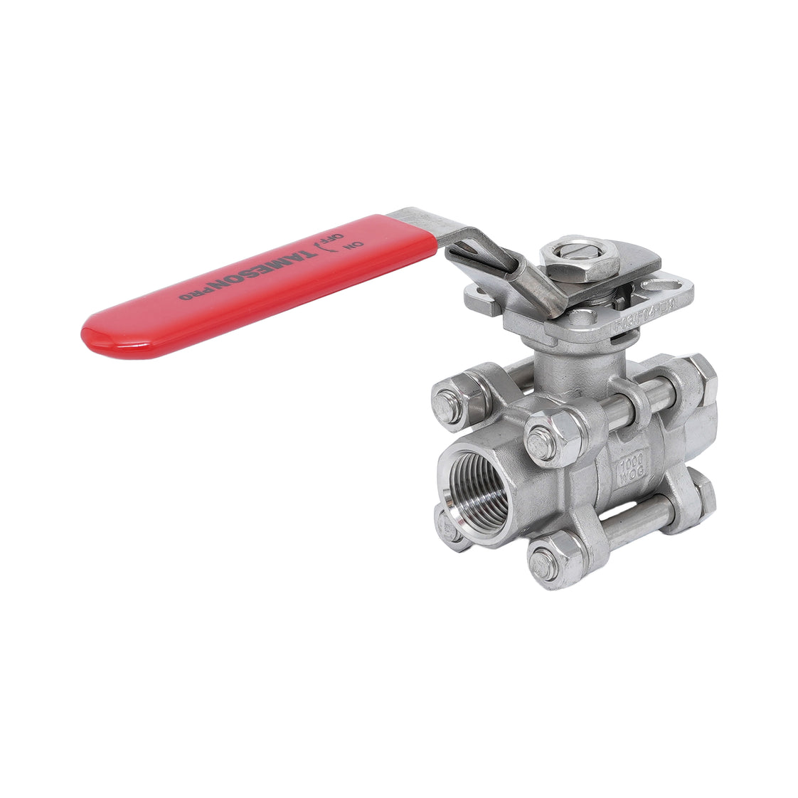 Rp 3/8'' 3-Piece 2-Way Stainless Steel Ball Valve 69 bar RTFE ISO-Top F03/F04 - TamesonPRO 1121-038