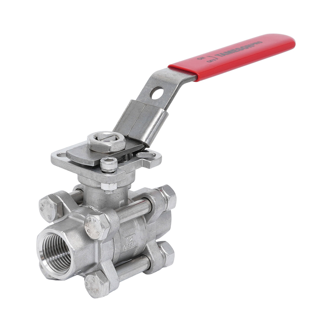 Rp 1/4'' 3-Piece 2-Way Stainless Steel Ball Valve 69 bar RTFE ISO-Top F03/F04 - TamesonPRO 1121-014