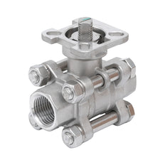 Rp 1/2'' 3-Piece 2-Way Stainless Steel Ball Valve 69 bar RTFE ISO-Top F03/F04 - TamesonPRO 1121-012