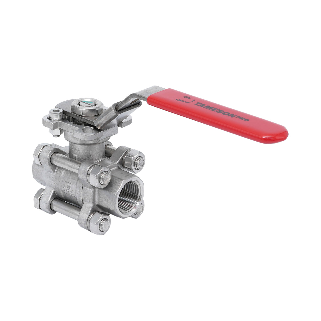 Rp 1/4'' 3-Piece 2-Way Stainless Steel Ball Valve 69 bar RTFE ISO-Top F03/F04 - TamesonPRO 1121-014