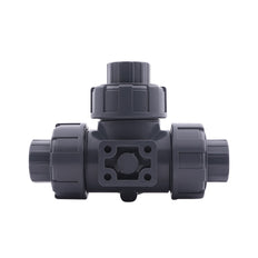 75mm Solvent Socket 3-Way PVC Ball Valve L-Bore ISO-Top F05 10 bar PTFE/EPDM