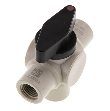 PP 3-way Ball Valve G 1/4'' FKM Vacuum