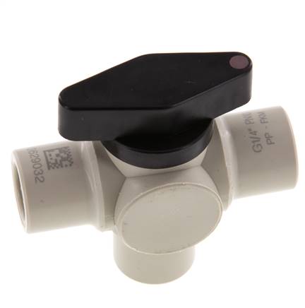 PP 3-way Ball Valve G 1/4'' FKM Vacuum