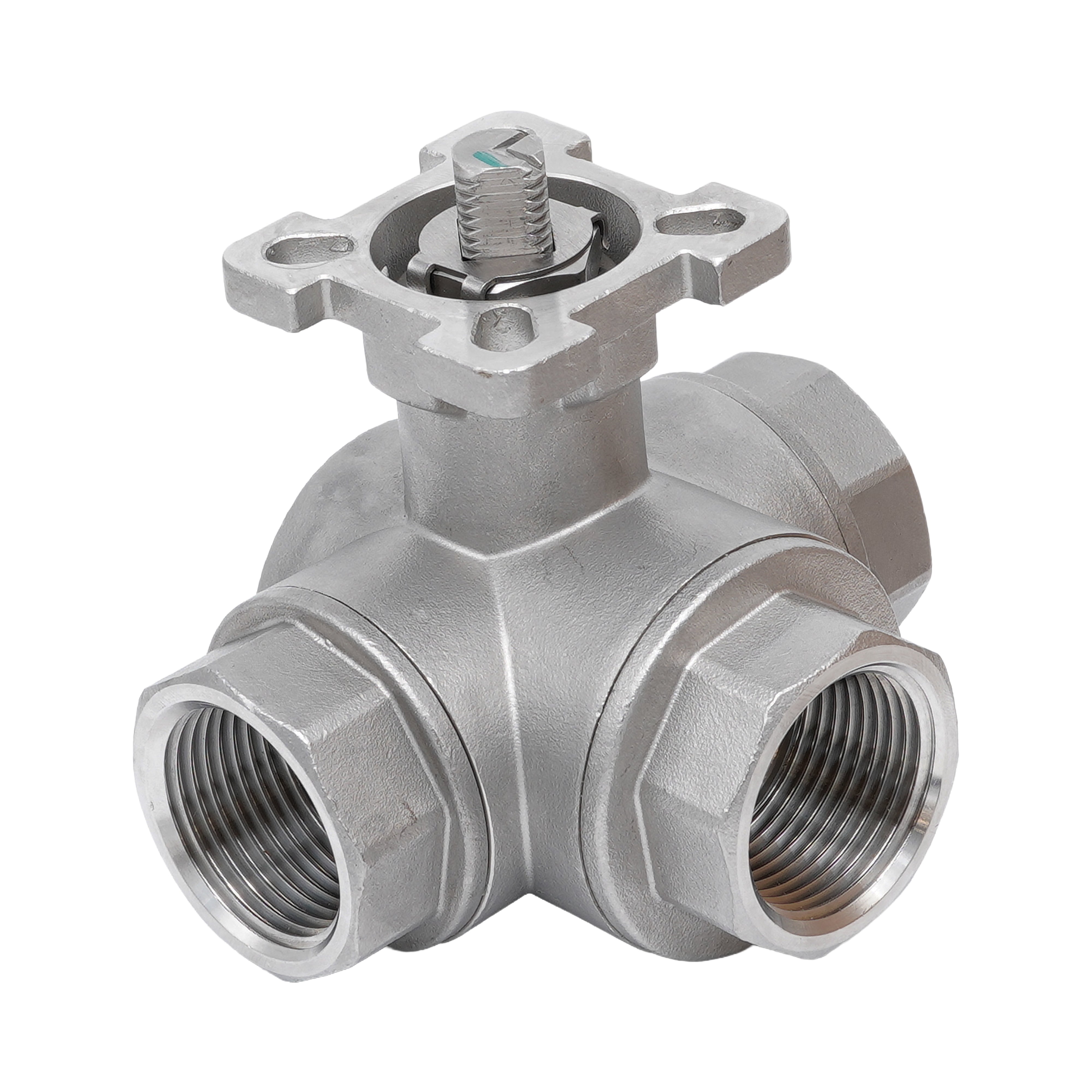 Stainless steel 3 way L-port ball valve with three threaded connections
