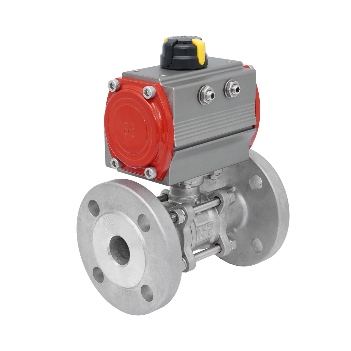 DN25 PN40 3-Piece 2-Way Pneumatic Stainless Steel Flanged Ball Valve Spring-open
