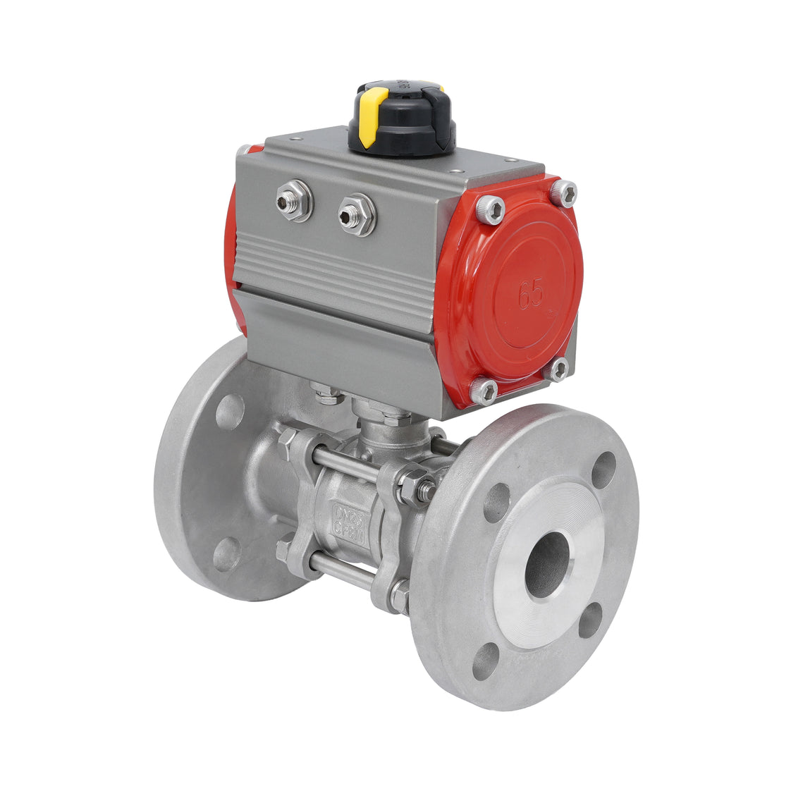DN20 PN40 3-Piece 2-Way Pneumatic Stainless Steel Flanged Ball Valve Double-acting