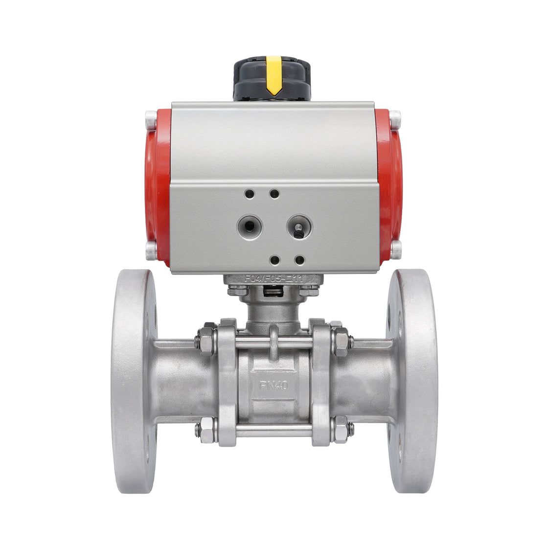 DN20 PN40 3-Piece 2-Way Pneumatic Stainless Steel Flanged Ball Valve Double-acting