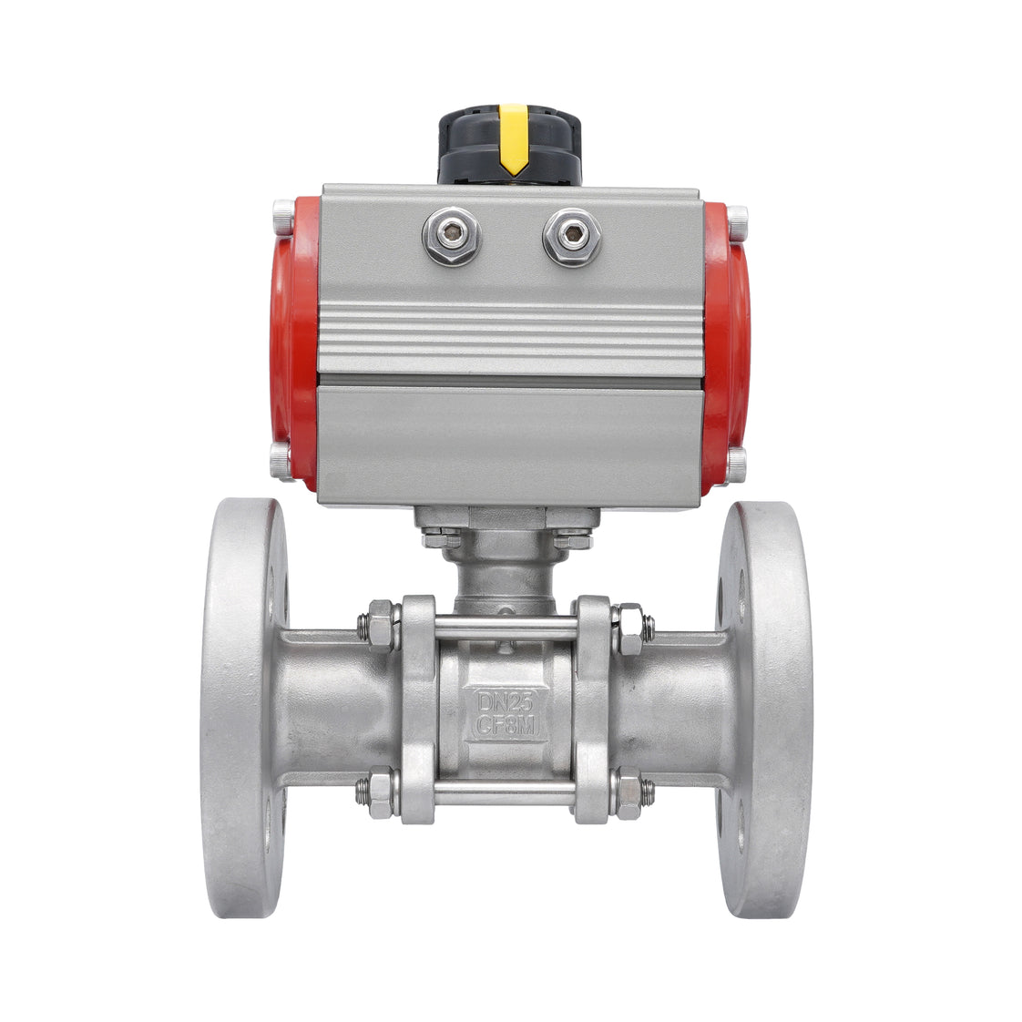 DN25 PN40 3-Piece 2-Way Pneumatic Stainless Steel Flanged Ball Valve Spring-closed