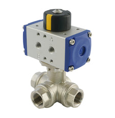 G3/4'' 3-Way L-port Brass Pneumatic Ball Valve Double Acting - BL3BA