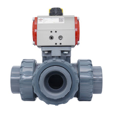 3-Way Pneumatic Ball Valve 63 mm L-bore PVC Spring Opening