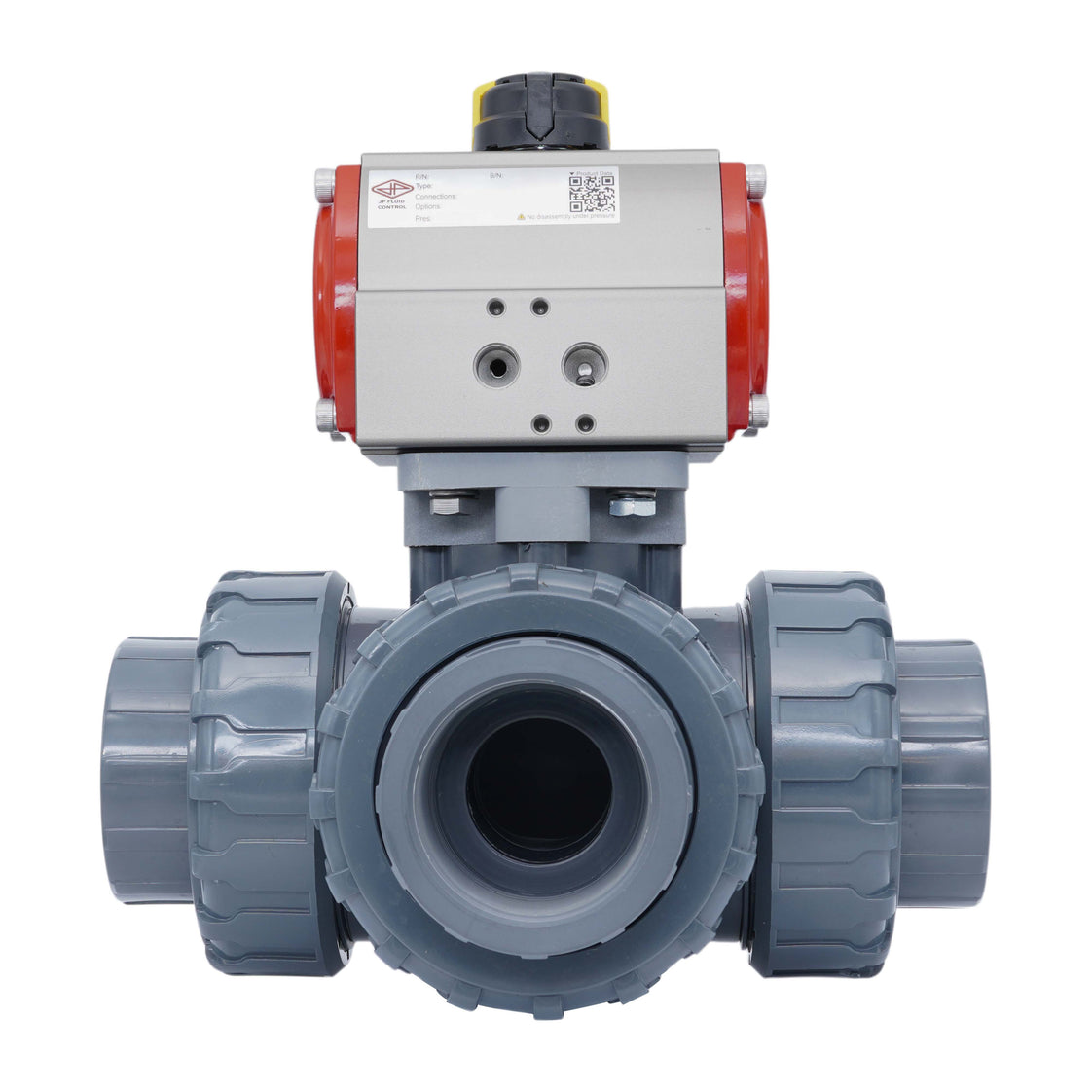 3-Way Pneumatic Ball Valve G1 1/2'' T-bore PVC Double Acting