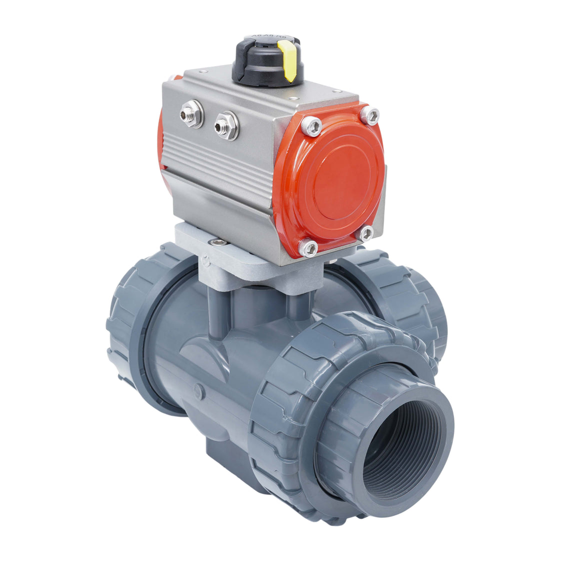 3-Way Pneumatic Ball Valve 50 mm L-bore PVC Spring Closing