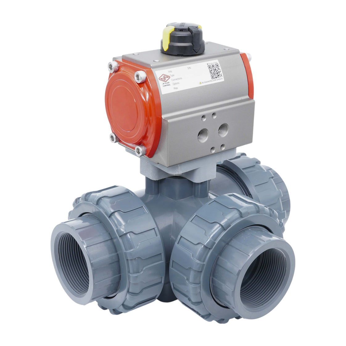 3-Way Pneumatic Ball Valve 63 mm T-bore PVC Spring Closing
