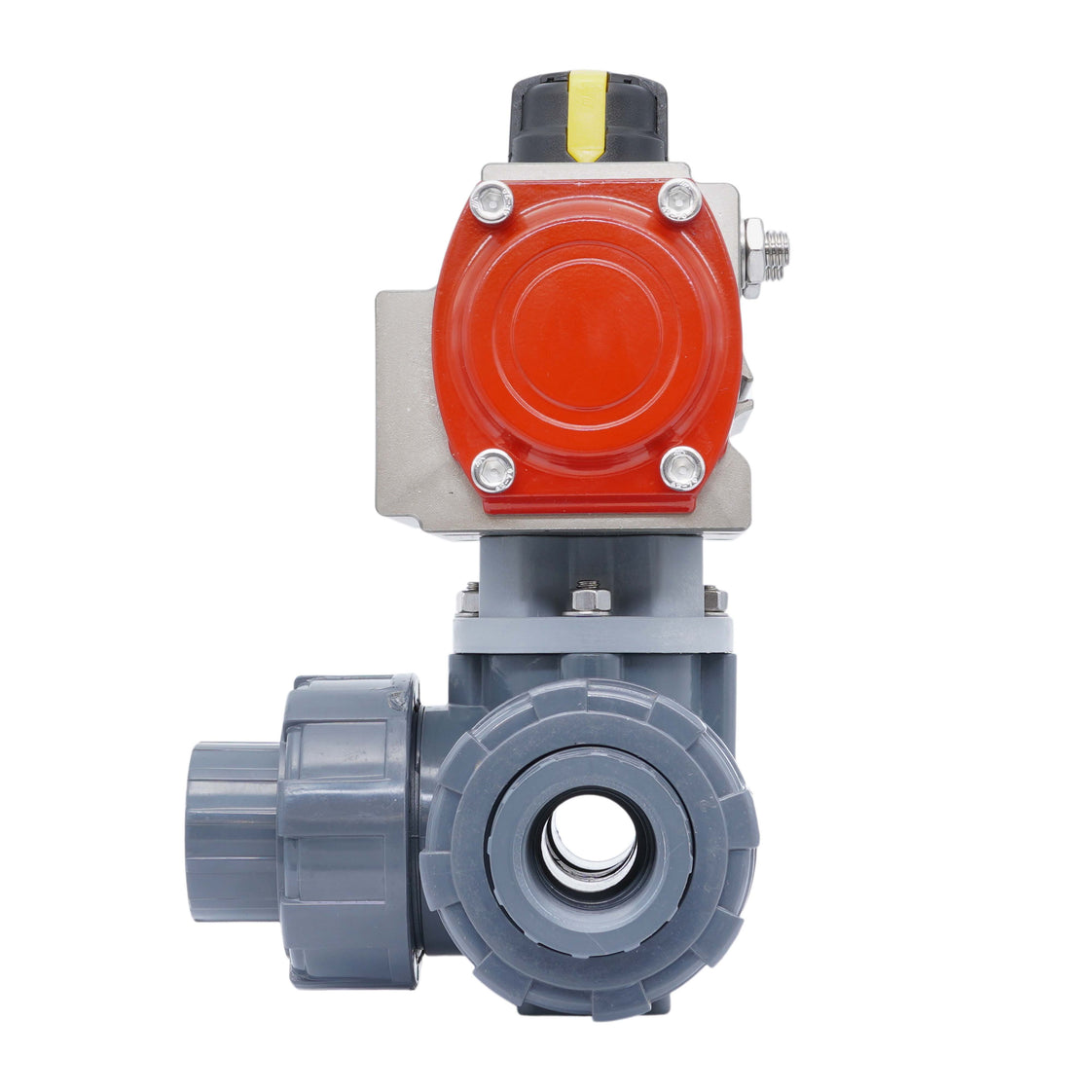 3-Way Pneumatic Ball Valve 40 mm L-bore PVC Spring Closing